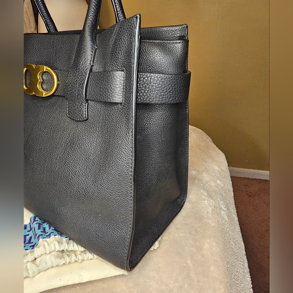 Tory Burch Gemini Black Pebbled leather medium Tote - Picture 7 of 14